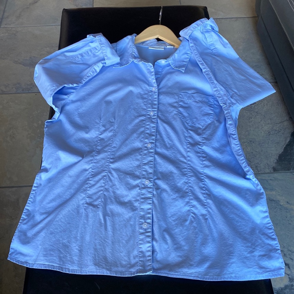 Dockers 3/4 Sleeve Cotton/Spandex Shaped Button-Down Shirt -Baby-Blue Size XL
